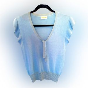 Vintage Built by Wendy - ruffle cap sleeve, light blue sweater M